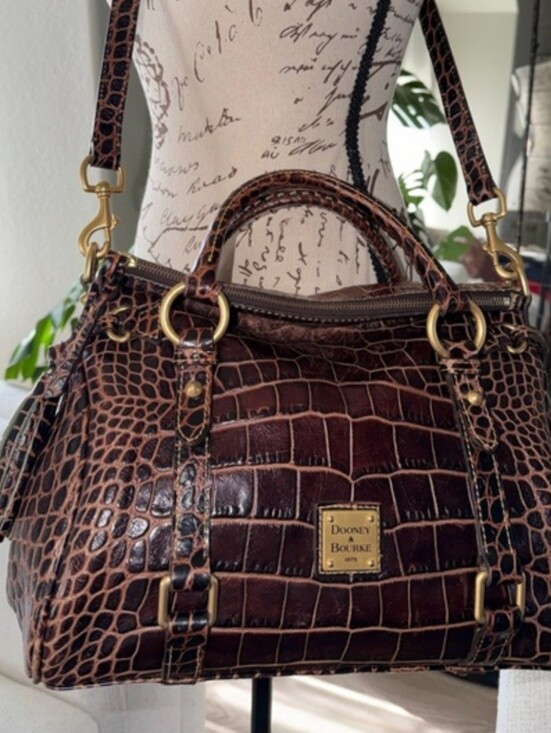 Dooney & Bourke Handbags - Dooney & Bourke Brown Croc-Embossed Satchel with Gold Hardware